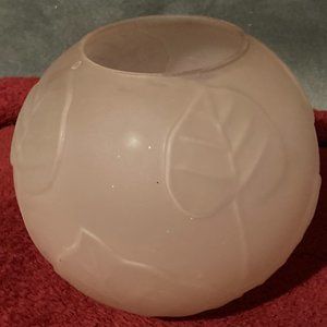 Vintage Pale Pink Satin Glass Rose Bowl Vase w/Leaf Design-5.75" H & 5.5" D-EUC